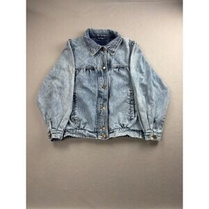 Vintage 80s Acid Wash Denim Jacket Puff Sleeve Gathered Yoke Trucker Medium